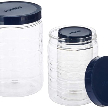 Solimo Plastic Checkered Jar Set of 15 (Royal Blue) Solimo Plastic Checkered Jar Set of 15 (Royal Blue)