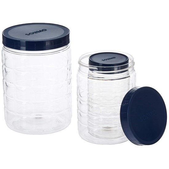 Amazon Brand - Solimo Plastic Checkered Jar Set of 15 (Royal Blue)