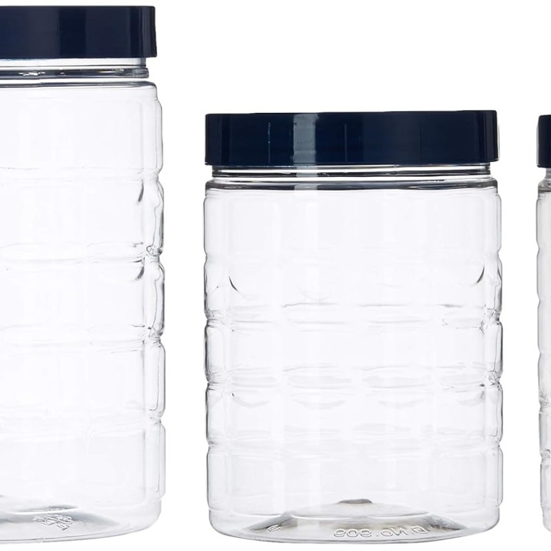 Solimo Plastic Checkered Jar Set of 15 (Royal Blue)