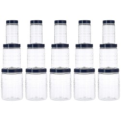 Amazon Brand - Solimo Plastic Checkered Jar Set of 15 (Royal Blue)