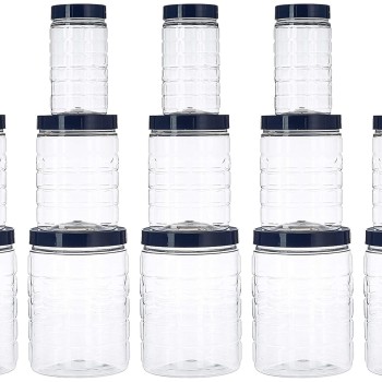 Solimo Plastic Checkered Jar Set of 15 (Royal Blue)