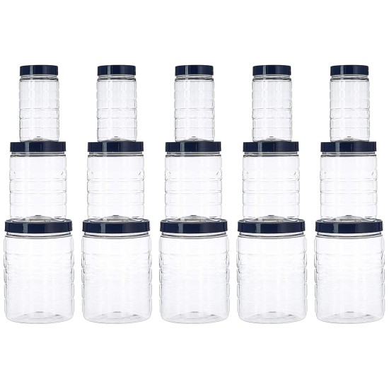 Amazon Brand - Solimo Plastic Checkered Jar Set of 15 (Royal Blue)