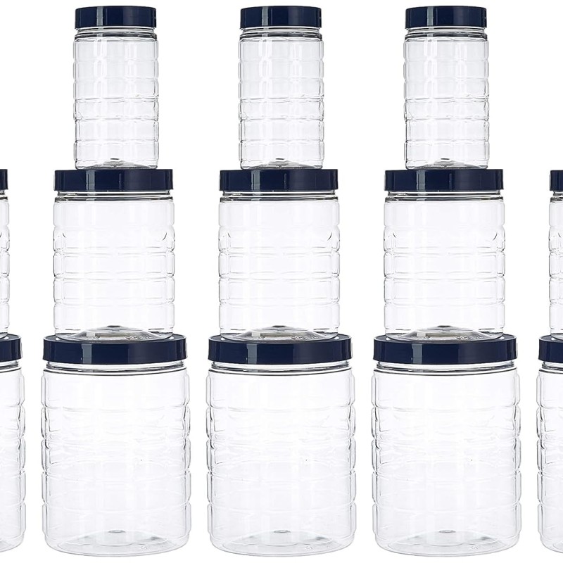 Solimo Plastic Checkered Jar Set of 15 (Royal Blue)
