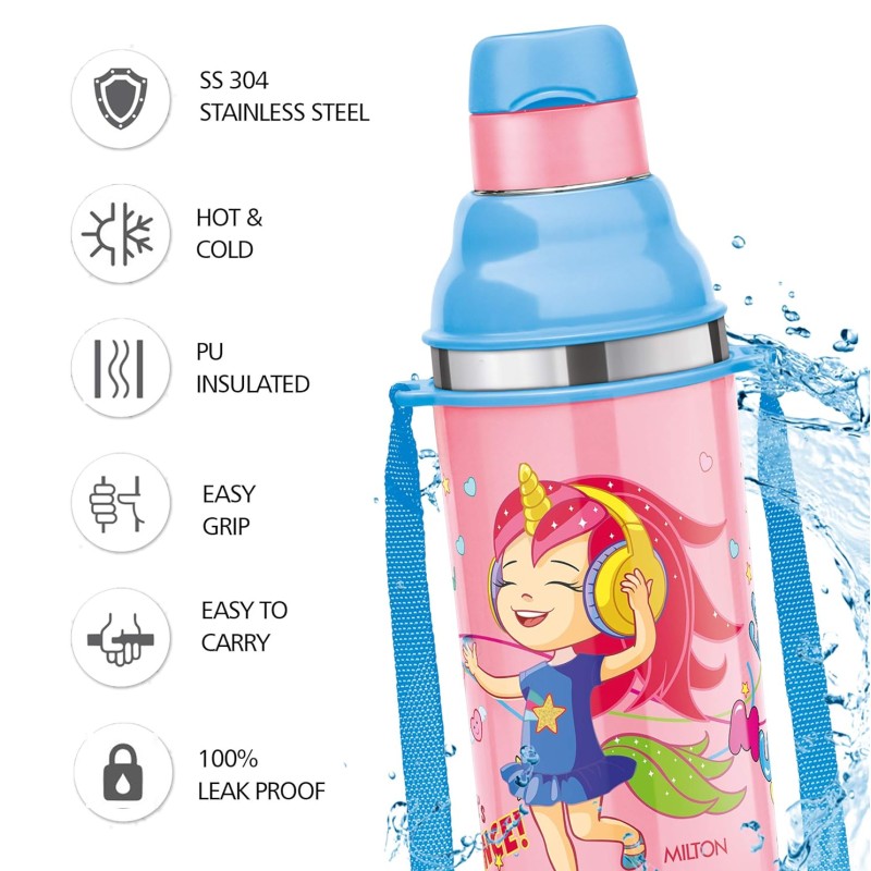 Milton Kool Stunner 400 Kids Plastic Insulated Water Bottle with Straw, 404 ml, Sipper Bottle, Leak Proof, BPA Free, Food Grade, School & Picnic Bottle, Pink Milton Kool Stunner 400 Kids Plastic Insulated Water Bottle with Straw, 404 ml, Sipper Bottle, Leak Proof, BPA Free, Food Grade, School & Picnic Bottle, Pink