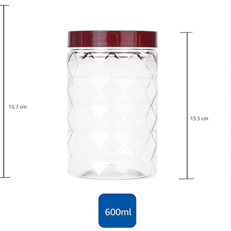 Solimo Plastic Pet Storage Jar and Container, Set of 12 (4 pcs x 300 ml, 4 pcs x 600 ml, 4 pcs x 1.2 ltrs Each) Red Wine | Air Tight | Kitchen Organiser | BPA Free | Stackable Solimo Plastic Pet Storage Jar and Container, Set of 12 (4 pcs x 300 ml, 4 pcs x 600 ml, 4 pcs x 1.2 ltrs Each) Red Wine | Air Tight | Kitchen Organiser | BPA Free | Stackable