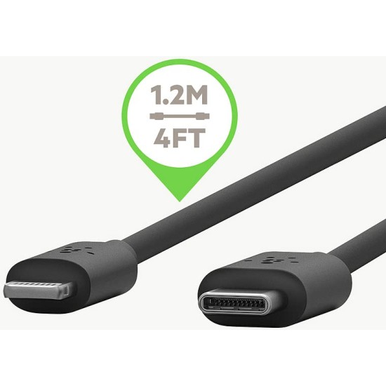 Belkin USB-C to Lightning Cable (Fast Charging iPhone USB-C Cable for iPhone 12 Mini, iPhone 12, 12 Pro, 12 Pro Max, MacBook, iPad and More, Apple MFi-Certified) 4 Feet (1.2 Meters) - Black