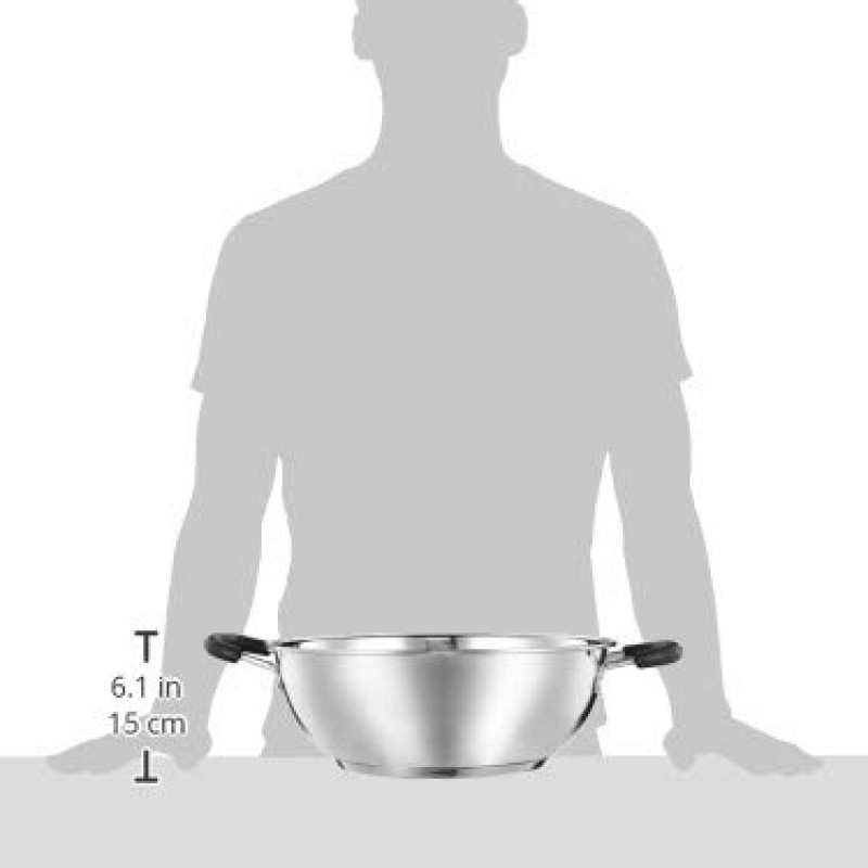 Solimo Stainless Steel Kadai | Gas and Induction Compatible | Heavy Bottom - Better Heat Retention| 25 cm Dia | 3 L Capacity | Silver Solimo Stainless Steel Kadai | Gas and Induction Compatible | Heavy Bottom - Better Heat Retention| 25 cm Dia | 3 L Capacity | Silver