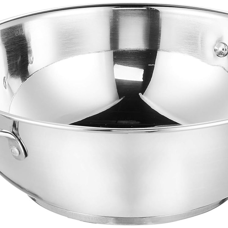 Solimo Stainless Steel Kadai | Gas and Induction Compatible | Heavy Bottom - Better Heat Retention| 25 cm Dia | 3 L Capacity | Silver Solimo Stainless Steel Kadai | Gas and Induction Compatible | Heavy Bottom - Better Heat Retention| 25 cm Dia | 3 L Capacity | Silver
