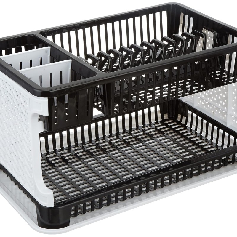 Solimo Plastic Dish Drainer, (Black , 51 cm * 33 cm * 27.2 cm)