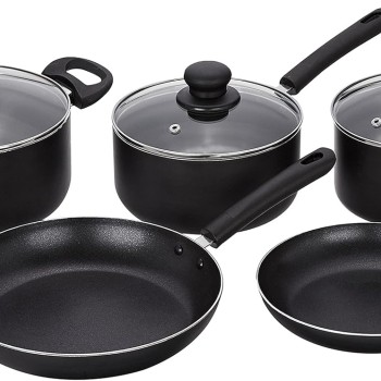 Amazon Brand - Solimo Non-stick Cookware Set, 5 Piece, Black (Non Induction)