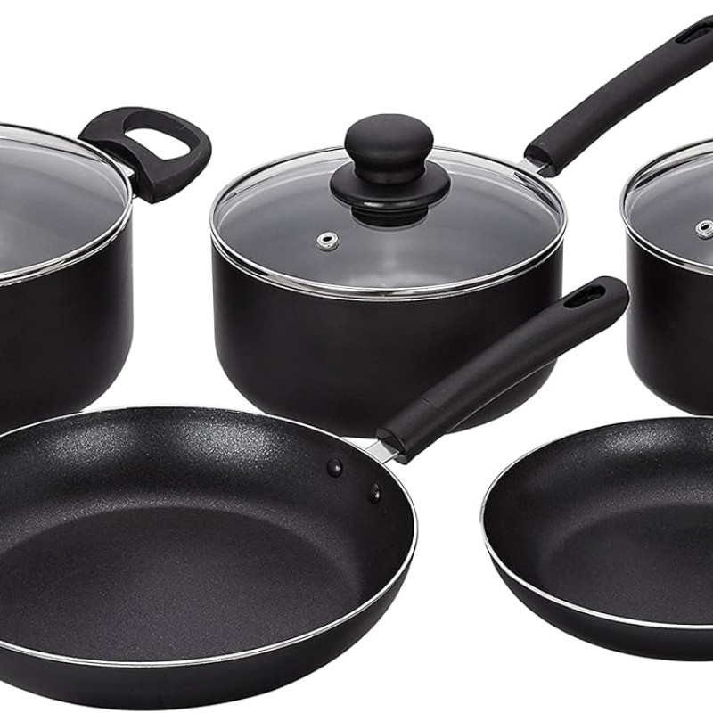 Amazon Brand - Solimo Non-stick Cookware Set, 5 Piece, Black (Non Induction) Amazon Brand - Solimo Non-stick Cookware Set, 5 Piece, Black (Non Induction)