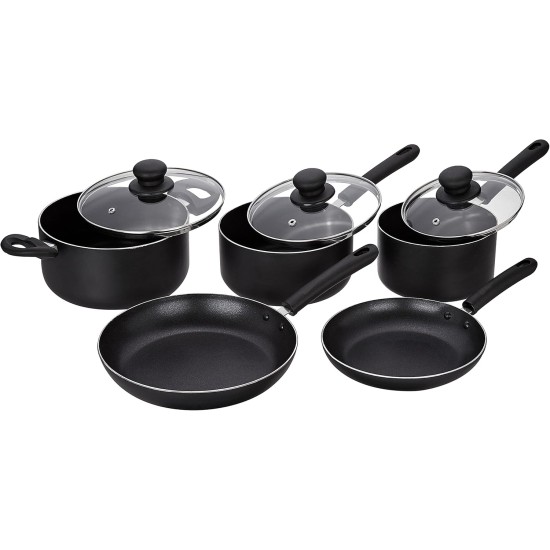 Amazon Brand - Solimo Non-stick Cookware Set, 5 Piece, Black (Non Induction)