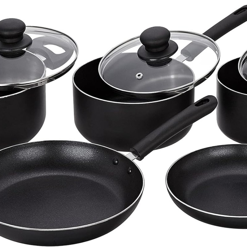 Amazon Brand - Solimo Non-stick Cookware Set, 5 Piece, Black (Non Induction) Amazon Brand - Solimo Non-stick Cookware Set, 5 Piece, Black (Non Induction)