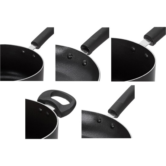 Amazon Brand - Solimo Non-stick Cookware Set, 5 Piece, Black (Non Induction)