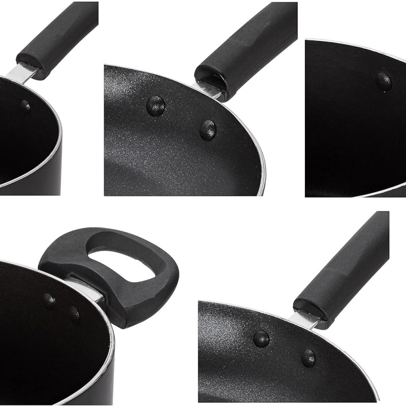 Amazon Brand - Solimo Non-stick Cookware Set, 5 Piece, Black (Non Induction) Amazon Brand - Solimo Non-stick Cookware Set, 5 Piece, Black (Non Induction)