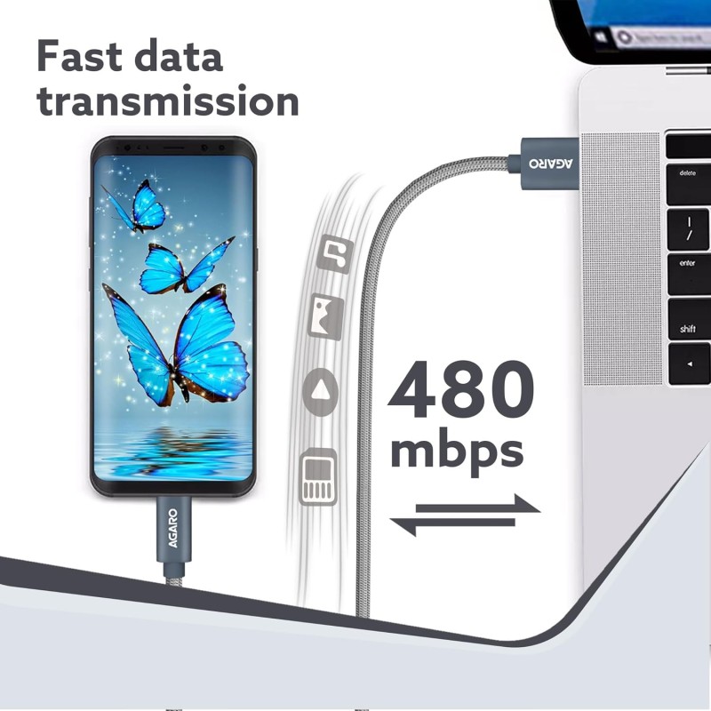 (Refurbished) AGARO USBA to Micro Cable 1 meter / 3.2Ft Nylon Braided, High Speed, Durable, Fast Charging, USB Android Phone Charger Cord Compatible with most Micro USB devices (Refurbished) AGARO USBA to Micro Cable 1 meter / 3.2Ft Nylon Braided, High Speed, Durable, Fast Charging, USB Android Phone Charger Cord Compatible with most Micro USB devices