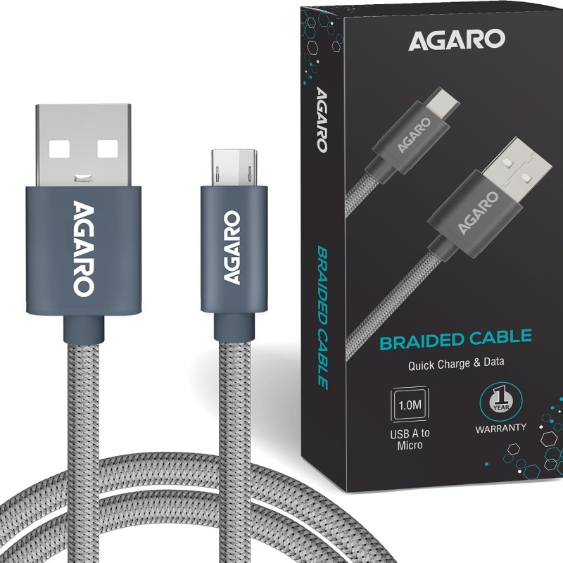 (Refurbished) AGARO USBA to Micro Cable 1 meter / 3.2Ft Nylon Braided, High Speed, Durable, Fast Charging, USB Android Phone Charger Cord Compatible with most Micro USB devices (Refurbished) AGARO USBA to Micro Cable 1 meter / 3.2Ft Nylon Braided, High Speed, Durable, Fast Charging, USB Android Phone Charger Cord Compatible with most Micro USB devices
