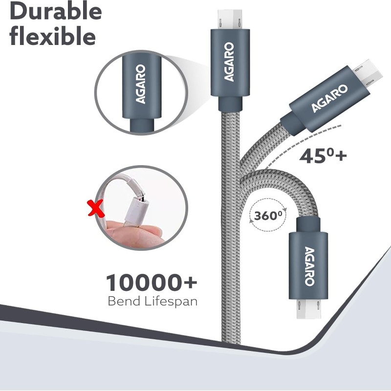 (Refurbished) AGARO USBA to Micro Cable 1 meter / 3.2Ft Nylon Braided, High Speed, Durable, Fast Charging, USB Android Phone Charger Cord Compatible with most Micro USB devices (Refurbished) AGARO USBA to Micro Cable 1 meter / 3.2Ft Nylon Braided, High Speed, Durable, Fast Charging, USB Android Phone Charger Cord Compatible with most Micro USB devices