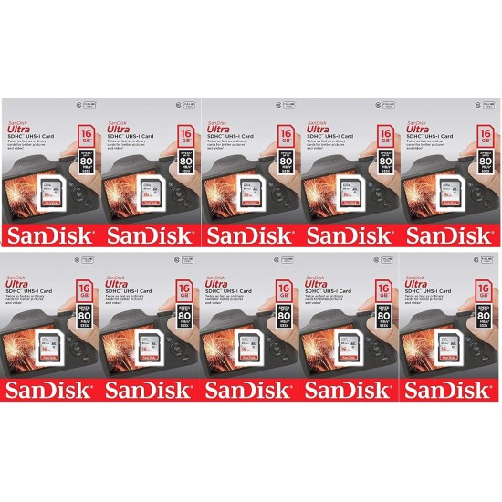 SanDisk Ultra 16GB (10 Pack) Class 10 80MBps SD Memory Card SDHC UHS-I SDSDUNC-016G-GN6IN