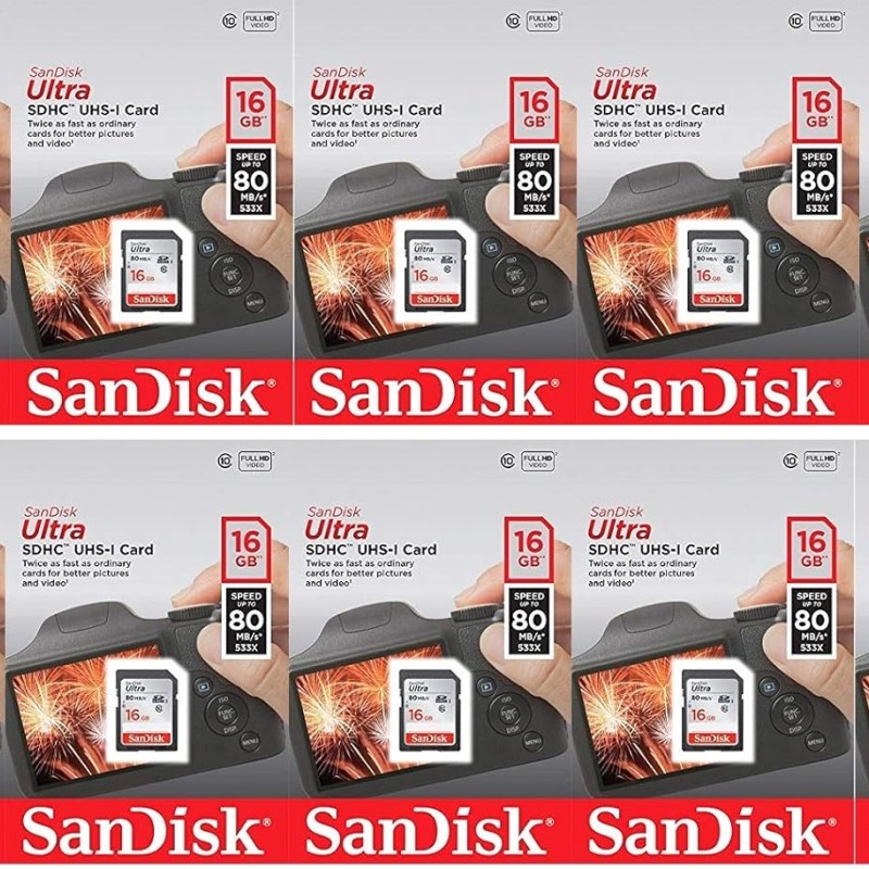 SanDisk Ultra 16GB (10 Pack) Class 10 80MBps SD Memory Card SDHC UHS-I SDSDUNC-016G-GN6IN