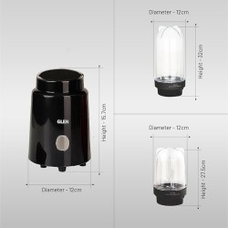 Glen Active Electric Blender Mixer Grinder for kitchen, 350W, 2 Unbreakable Jars (300ml & 500ml), 2 Stainless Steel Blades, 20000 RPM, for Smoothie Shake Juice - Black (SA4048N)
