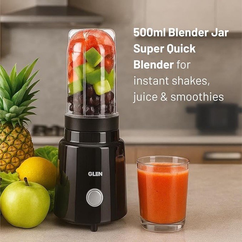 Glen Active Electric Blender Mixer Grinder for kitchen, 350W, 2 Unbreakable Jars (300ml & 500ml), 2 Stainless Steel Blades, 20000 RPM, for Smoothie Shake Juice - Black (SA4048N) Glen Active Electric Blender Mixer Grinder for kitchen, 350W, 2 Unbreakable Jars (300ml & 500ml), 2 Stainless Steel Blades, 20000 RPM, for Smoothie Shake Juice - Black (SA4048N)
