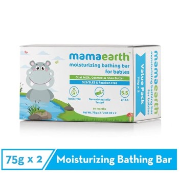 Mamaearth Moisturizing Bathing Bar For Babies - 75 g x 2 | Infused with Goat Milk, Oatmeal and Shea Butter | Gently Cleanses, Retains Moisture, Balanced at 5.5 pH Mamaearth Moisturizing Bathing Bar For Babies - 75 g x 2 | Infused with Goat Milk, Oatmeal and Shea Butter | Gently Cleanses, Retains Moisture, Balanced at 5.5 pH
