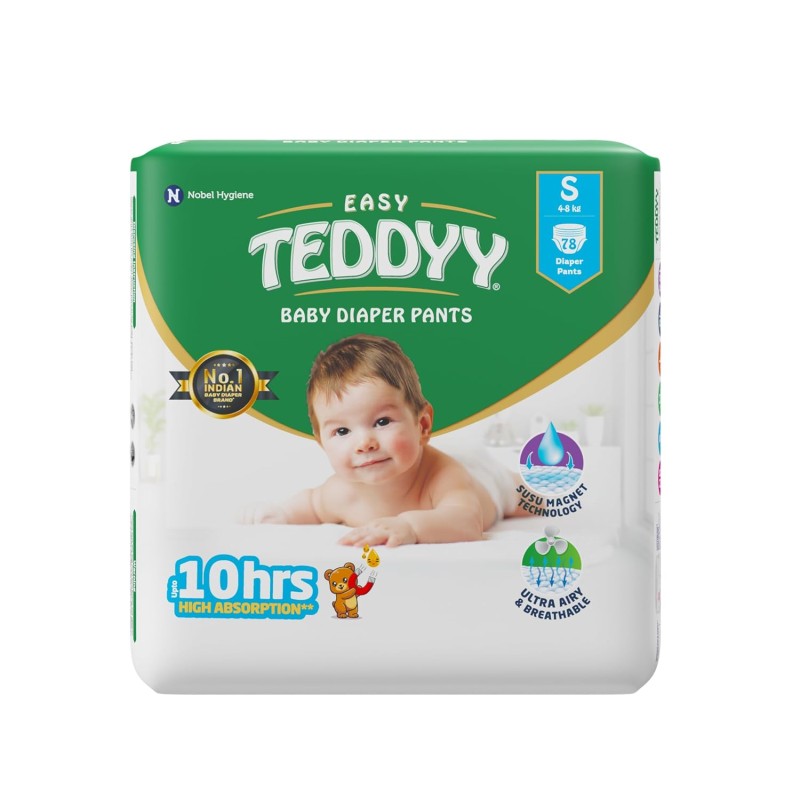 TEDDYY Baby Easy Pant Diapers Small 78 Count (Pack of 1), 4-8 kgs, 10 hrs Leak Protection, Anti - Bacterial