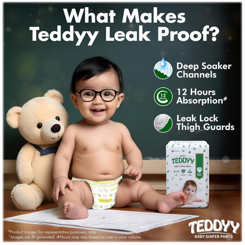 TEDDYY Baby Easy Pant Diapers Small 78 Count (Pack of 1), 4-8 kgs, 10 hrs Leak Protection, Anti - Bacterial