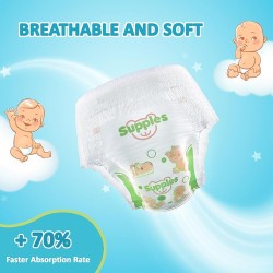 Supples Premium Baby Diaper Pants | 62 Baby Diapers | Large | 9-14 Kg | 12 Hrs Absorption | Cushiony Cotton Soft Fabric | Phthalates-Free | Triple Leak Guard