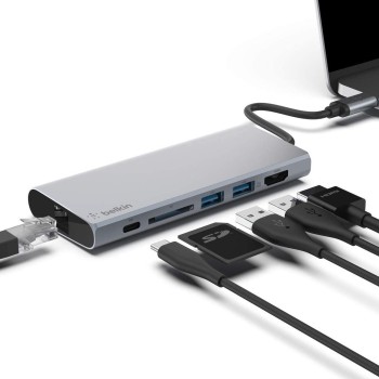 Belkin USB C 6 in 1 Hub Adapter with 60W Power delivery, 5 Gbps Transfer Speed, Ethernet Port, 4K HDMI, USB C, SD Card and 2 USB A 3.0 & 2.0 Data Ports, for MacBook/iPad and More