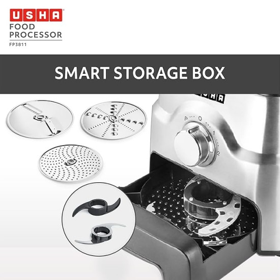 Usha FP 3811 Food Processor 1000 Watts Copper Motor with 13 Accessories(Premium SS Finish), Black and Steel Usha FP 3811 Food Processor 1000 Watts Copper Motor with 13 Accessories(Premium SS Finish), Black and Steel