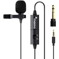 MAONO AU-100 Auxiliary Omnidirectional Lavalier Clip On Collar Microphone for Mobile Phone, Camera with 6M Audio Cable, 3.5 MM TRRS Plug and 6.35 MM Adapter (Black)