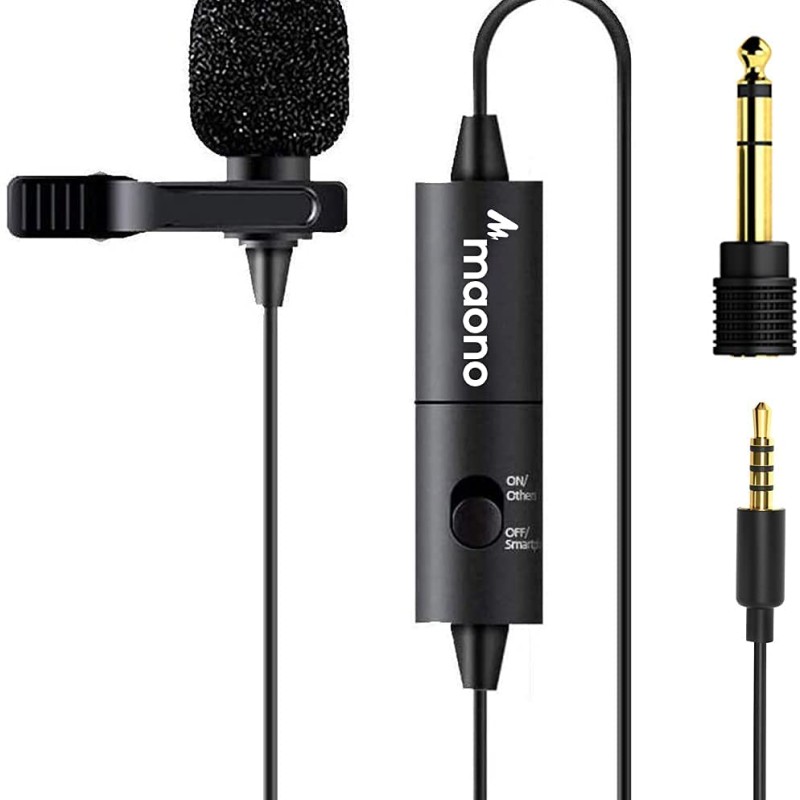 MAONO AU-100 Collar Auxiliary Mic for YouTube, Mobile Phone, Camera, Lavalier Clip on Omnidirectional Microphone, Plug and Play, with 6M Audio Cable, 3.5mm TRRS Plug and 6.35mm Adapter (Black) MAONO AU-100 Collar Auxiliary Mic for YouTube, Mobile Phone, Camera, Lavalier Clip on Omnidirectional Microphone, Plug and Play, with 6M Audio Cable, 3.5mm TRRS Plug and 6.35mm Adapter (Black)