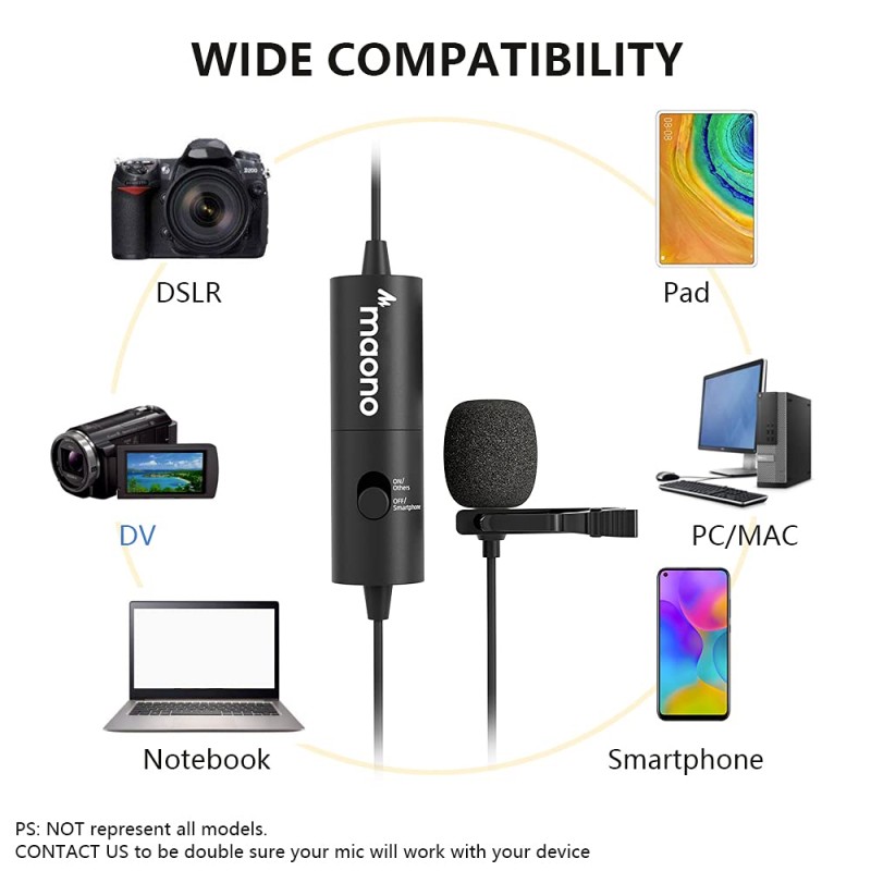 MAONO AU-100 Collar Auxiliary Mic for YouTube, Mobile Phone, Camera, Lavalier Clip on Omnidirectional Microphone, Plug and Play, with 6M Audio Cable, 3.5mm TRRS Plug and 6.35mm Adapter (Black) MAONO AU-100 Collar Auxiliary Mic for YouTube, Mobile Phone, Camera, Lavalier Clip on Omnidirectional Microphone, Plug and Play, with 6M Audio Cable, 3.5mm TRRS Plug and 6.35mm Adapter (Black)