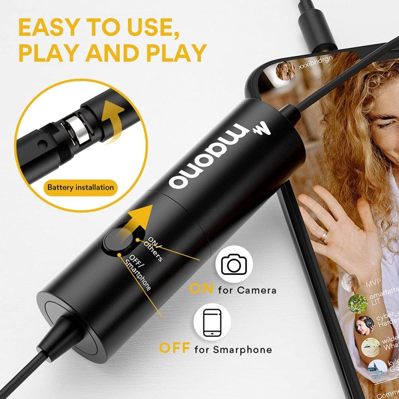 MAONO AU-100 Collar Auxiliary Mic for YouTube, Mobile Phone, Camera, Lavalier Clip on Omnidirectional Microphone, Plug and Play, with 6M Audio Cable, 3.5mm TRRS Plug and 6.35mm Adapter (Black) MAONO AU-100 Collar Auxiliary Mic for YouTube, Mobile Phone, Camera, Lavalier Clip on Omnidirectional Microphone, Plug and Play, with 6M Audio Cable, 3.5mm TRRS Plug and 6.35mm Adapter (Black)