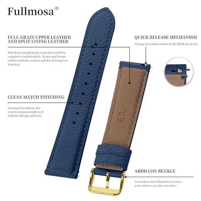 Fullmosa Quick Release Leather Watch Band Compatible with Galaxy 46mm/Samsung Gear S3 Classic/Galaxy Watch 3 45mm, Noise Colorfit Pro 3,Assist ,Ultra, Oneplus Watch, Fossil Gen 6 44mm ,Gen 5E, Gen 5, Replacement Watch Strap 22mm Dark Blue, Gold Buckle Fullmosa Quick Release Leather Watch Band Compatible with Galaxy 46mm/Samsung Gear S3 Classic/Galaxy Watch 3 45mm, Noise Colorfit Pro 3,Assist ,Ultra, Oneplus Watch, Fossil Gen 6 44mm ,Gen 5E, Gen 5, Replacement Watch Strap 22mm Dark Blue, Gold Buckle