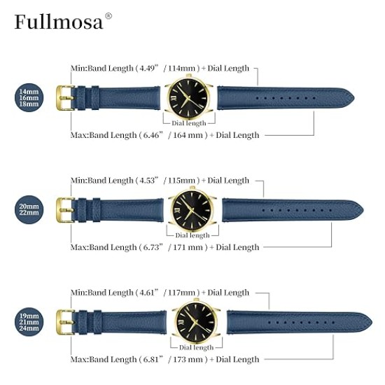 Fullmosa Quick Release Leather Watch Band Compatible with Galaxy 46mm/Samsung Gear S3 Classic/Galaxy Watch 3 45mm, Noise Colorfit Pro 3,Assist ,Ultra, Oneplus Watch, Fossil Gen 6 44mm ,Gen 5E, Gen 5, Replacement Watch Strap 22mm Dark Blue, Gold Buckle