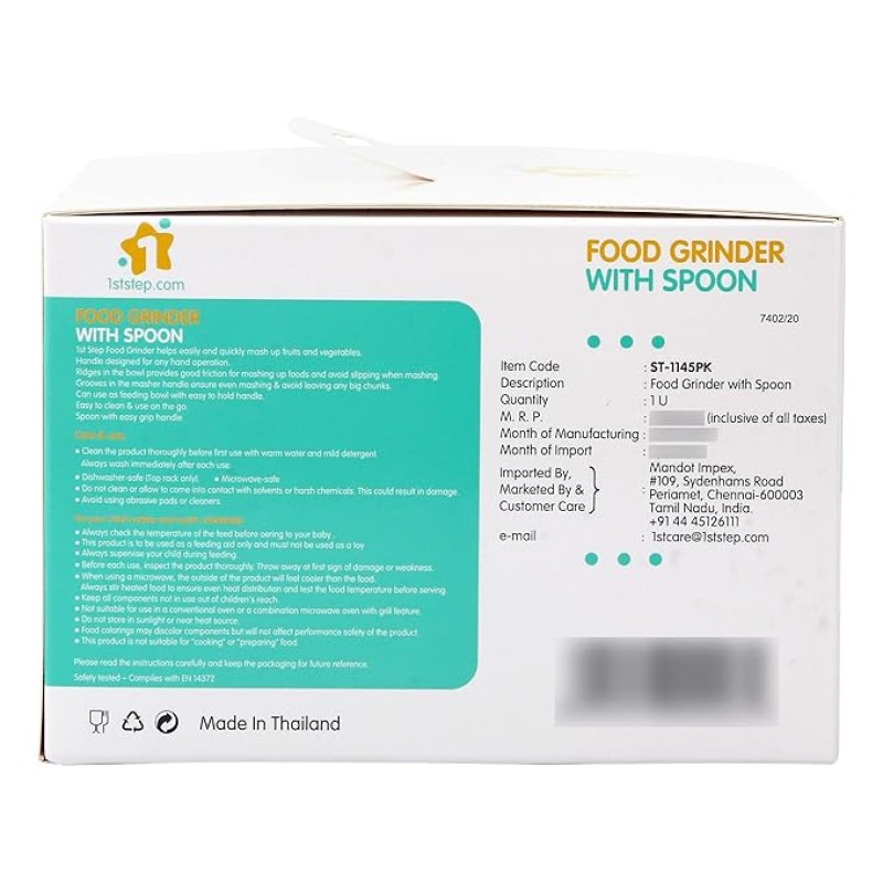 1st Step Portable Grinding Feeding Masher/Serving Bowl for Baby Food Preparation with Spoon(Pack of 1)