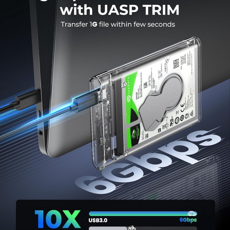 ORICO 2.5'' Hard Drive Enclosure Type-C USB 3.1 Gen2 to SATA 6Gbps Computer External HDD Enclosure for 7 9.5mm HDD SSD Support UASP Compatible WD Seagate Toshiba Samsung Hitachi PS5-2139C3-G2