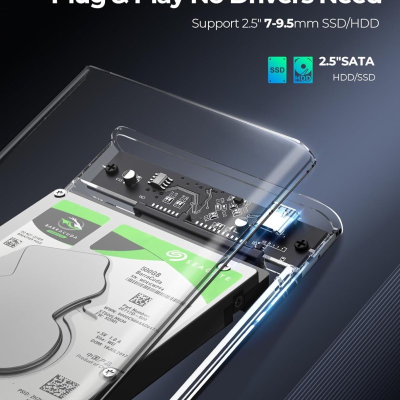 ORICO 2.5'' Hard Drive Enclosure Type-C USB 3.1 Gen2 to SATA 6Gbps Computer External HDD Enclosure for 7 9.5mm HDD SSD Support UASP Compatible WD Seagate Toshiba Samsung Hitachi PS5-2139C3-G2