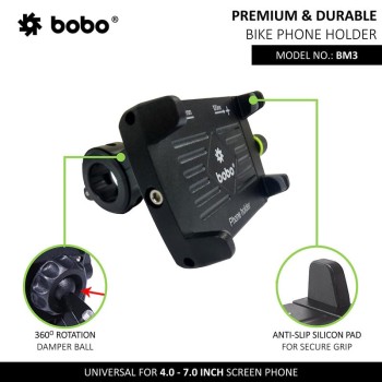 BOBO BM3 Aluminium Waterproof Bike/Motorcycle/Scooter Mobile Phone Holder Mount, Ideal for Maps and GPS Navigation (Black) BOBO BM3 Aluminium Waterproof Bike/Motorcycle/Scooter Mobile Phone Holder Mount, Ideal for Maps and GPS Navigation (Black)
