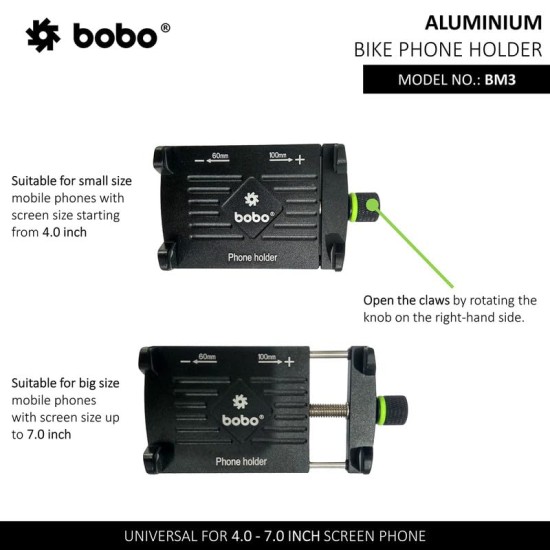 BOBO BM3 Aluminium Waterproof Bike/Motorcycle/Scooter Mobile Phone Holder Mount, Ideal for Maps and GPS Navigation (Black)