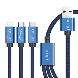 pTron Solero Swing 3 in 1 Fast Charging 2A Cable for Type-C, Micro & iOS Smartphones, Smart Charge 3 Port Data Charging Cable, Power line - (Blue)