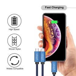 pTron Solero Swing 3 in 1 Fast Charging 2A Cable for Type-C, Micro & iOS Smartphones, Smart Charge 3 Port Data Charging Cable, Power line - (Blue)