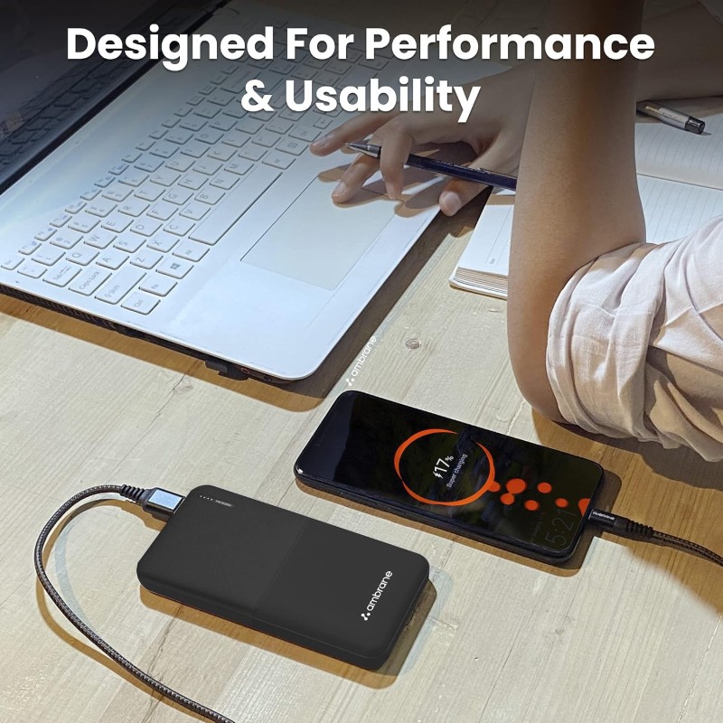 (Refurbished) Ambrane 10000 mAh Lithium_Polymer Capsule 10K Power Bank with 12 Watt Fast Charging, Black (Refurbished) Ambrane 10000 mAh Lithium_Polymer Capsule 10K Power Bank with 12 Watt Fast Charging, Black
