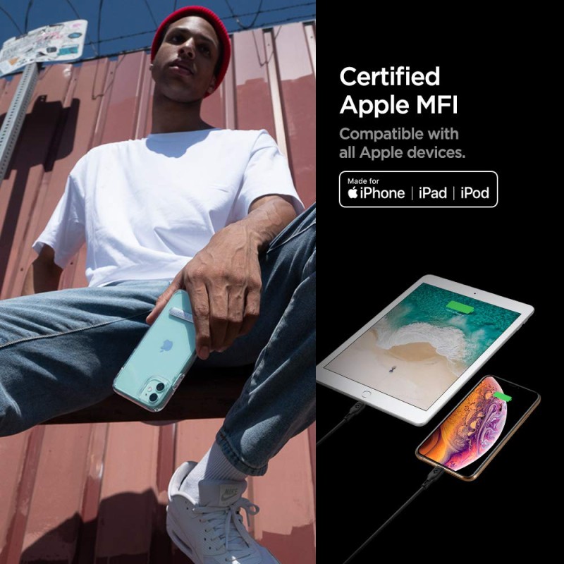 Spigen Apple Mfi Certified Usb C To Lightning Charge Sync Cable For Smartphone [0.9 Meters, 2 Pack - Black]