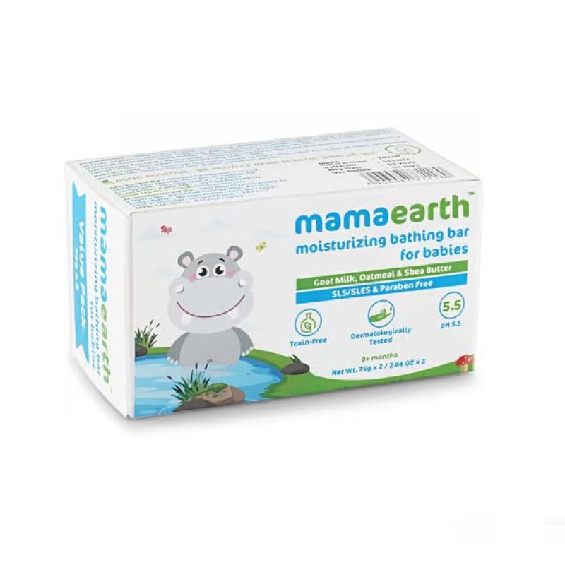 Mamaearth Moisturizing Bathing Bar Soap For Babies - 75g (Pack of 4) | Infused with Goat Milk, Oatmeal & Shea Butter | Cleanses Gently, Retains Moisture, pH Balanced at 5.5