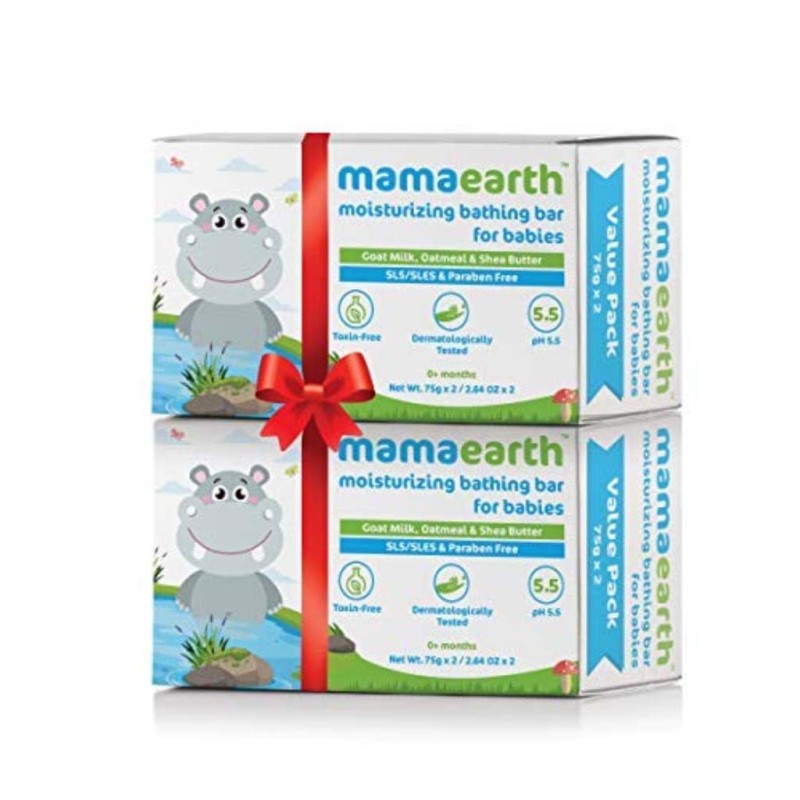 Mamaearth Moisturizing Bathing Bar Soap For Babies - 75g (Pack of 4) | Infused with Goat Milk, Oatmeal & Shea Butter | Cleanses Gently, Retains Moisture, pH Balanced at 5.5