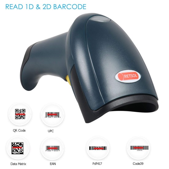 RETSOL D-2060N 1D/2D Barcode Scanner QR Code Imager USB Wired Optical Reader with Manual Triggering for Retail Store Warehouse Aadhaar Card Mobile & Printed Screen Scan (1 Pc)